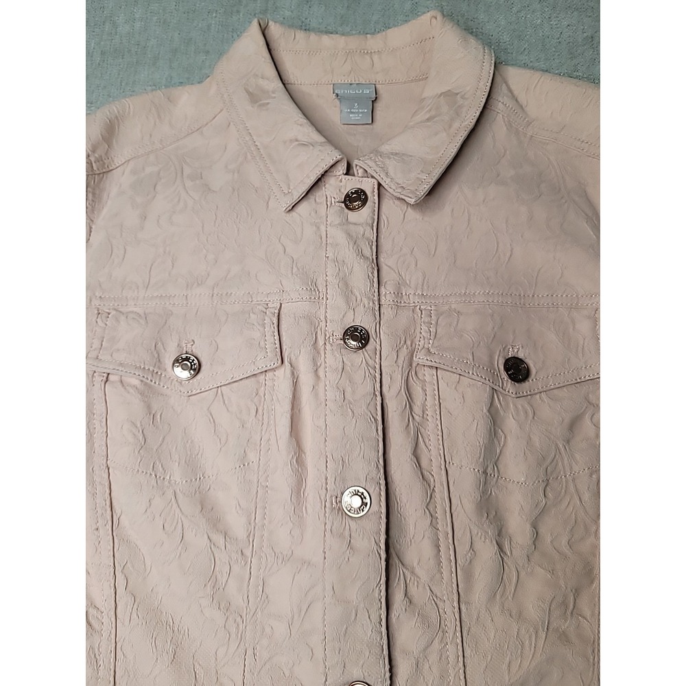 Chico's Elongated Jacquard Paris Pink Button Down Jacket 3 16/18 Cotton/Spandex‎ - Picture 5 of 14